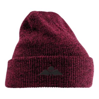 Antique Turn-Up Beanie Hat - Maroon - Jump Wings (Black Subdued)