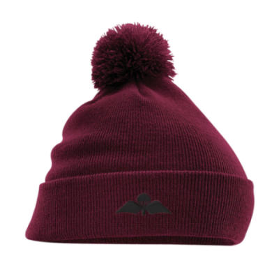 Turn-Up Bobble Beanie Hat - Maroon - Jump Wings (Black Subdued)