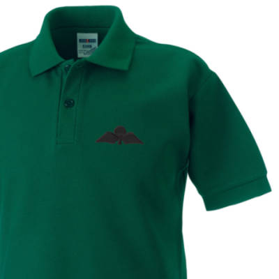 Kids Polo Shirt - Green - Jump Wings (Black Subdued)