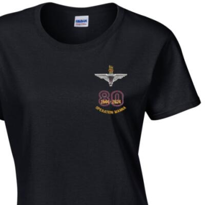 Lady's Crew Neck T-Shirt - Black - Operation Manna 80th (Para)