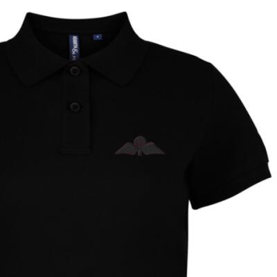 Lady's Polo Shirt - Black - Jump Wings (Black Subdued)