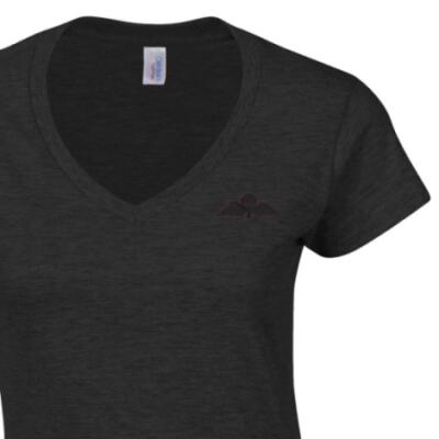 Lady's V-Neck T-Shirt - Black - Jump Wings (Black Subdued)