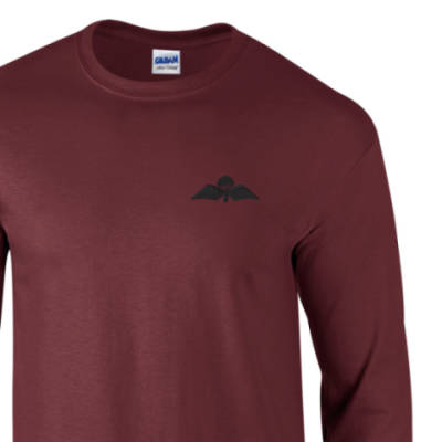 Long Sleeved T-Shirt - Maroon - Jump Wings (Black Subdued)