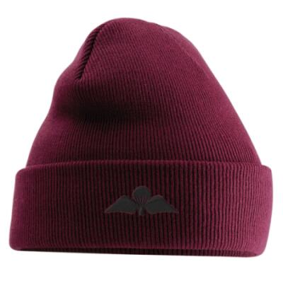 Turn-Up Beanie Hat - Maroon - Jump Wings (Black Subdued)