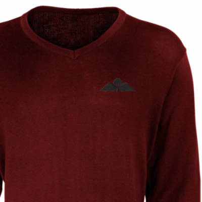 V-Neck Pullover / Sweater - Maroon - Jump Wings (Black Subdued)